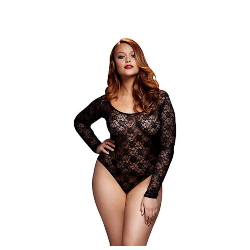 Svart Spetsbody Rygg Cutout Queen Size Baci Lingerie BW3102