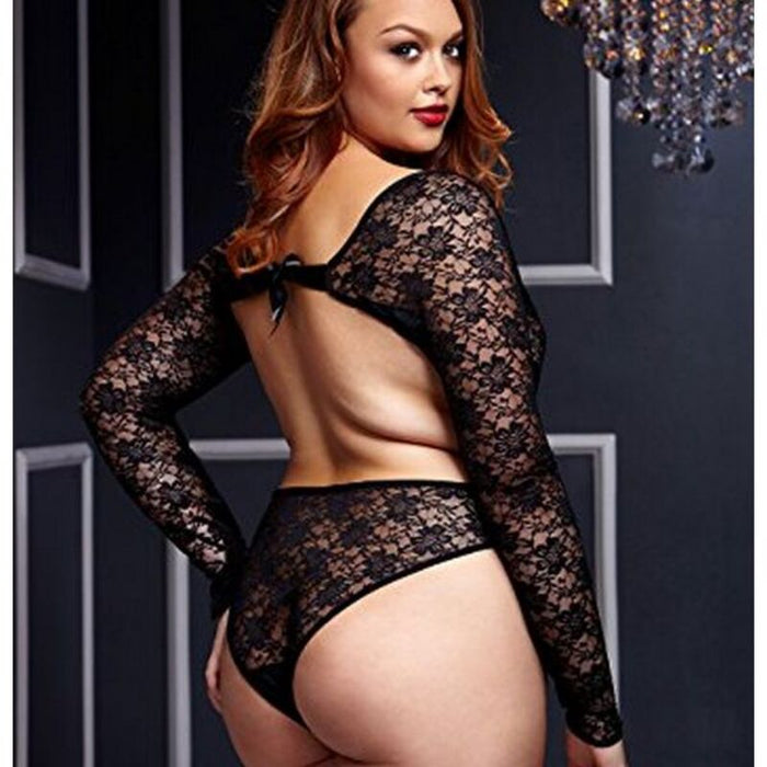Svart Spetsbody Rygg Cutout Queen Size Baci Lingerie BW3102