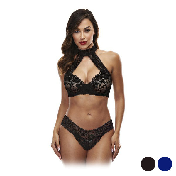 Set med underkläder i läder Lace Halter Baci Lingerie Svart
