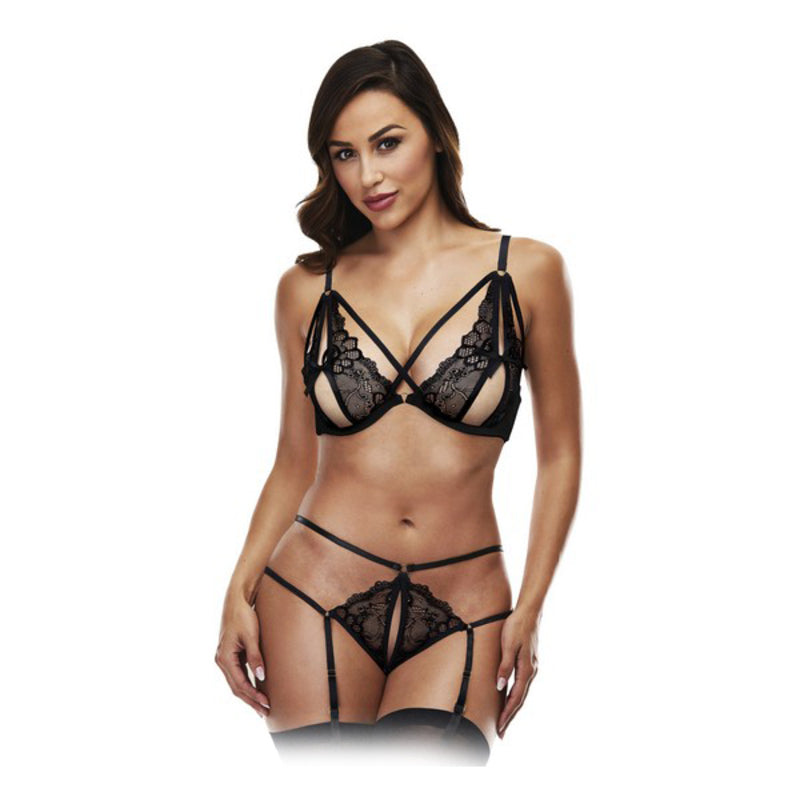 Set med underkläder i läder Strappy Baci Lingerie Svart