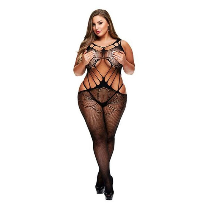 Crotchless Spetskroppsstrumpa med band, queen-ize Baci Lingerie 00346