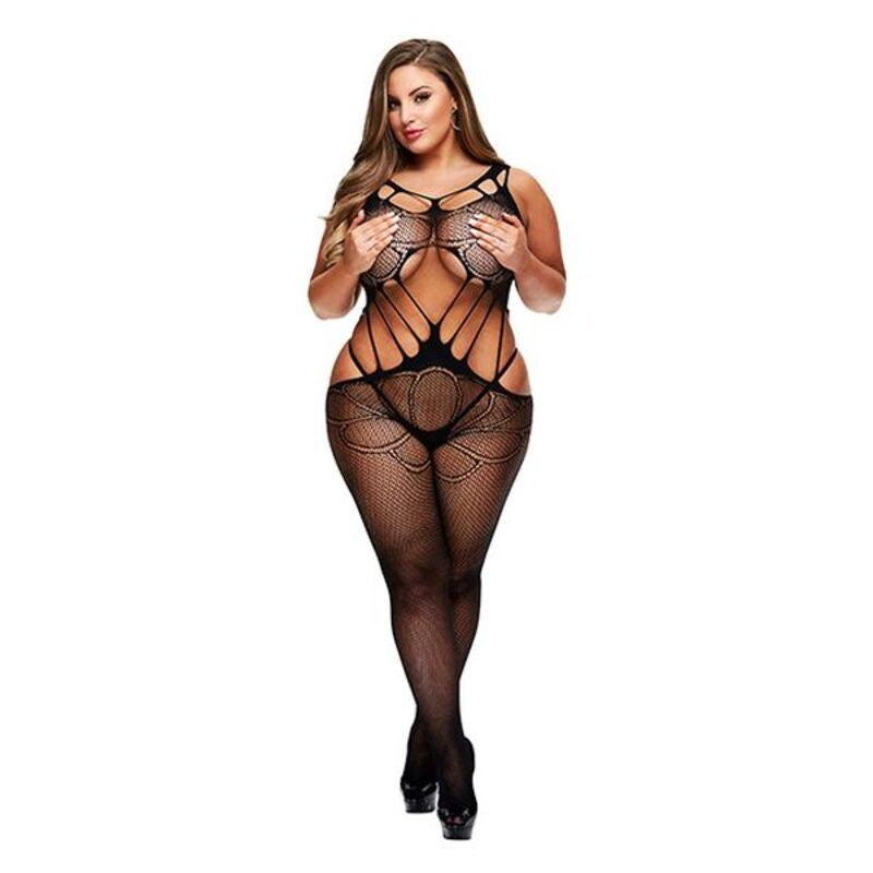 Crotchless Spetskroppsstrumpa med band, queen-ize Baci Lingerie 00346