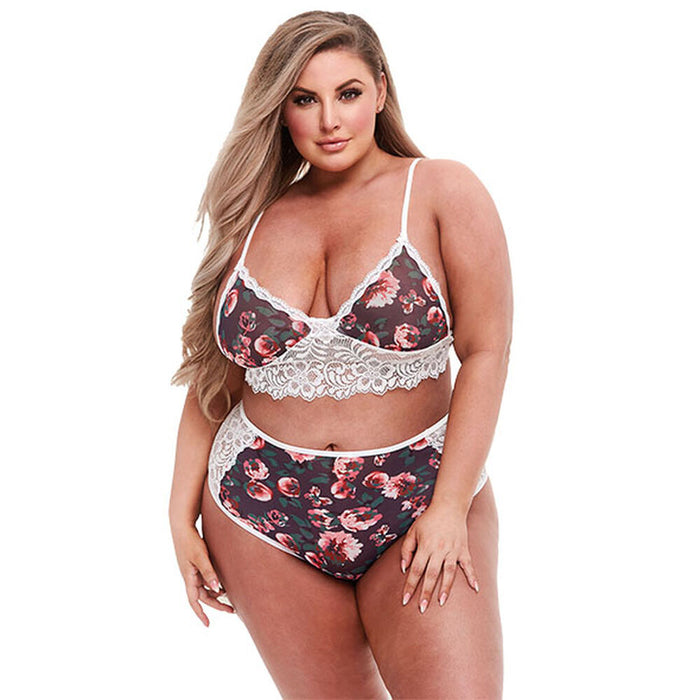 Set med underkläder i läder Baci Lingerie Floral & Lace