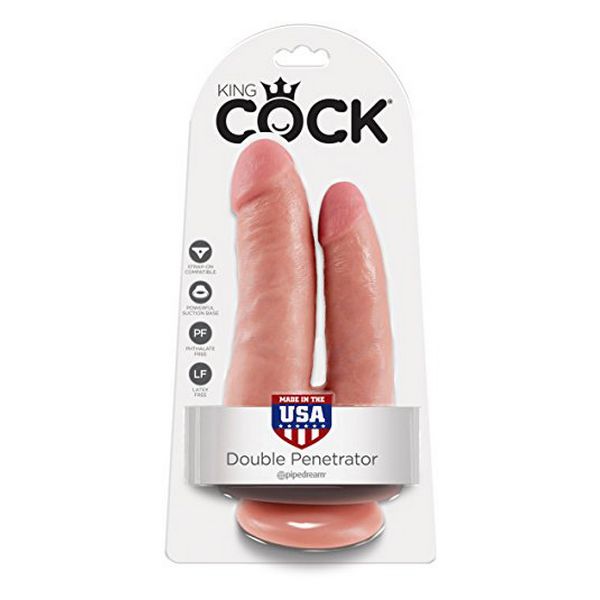 Dubbeländad dildo Double Penetrator, hudfärgad King Cock 12535