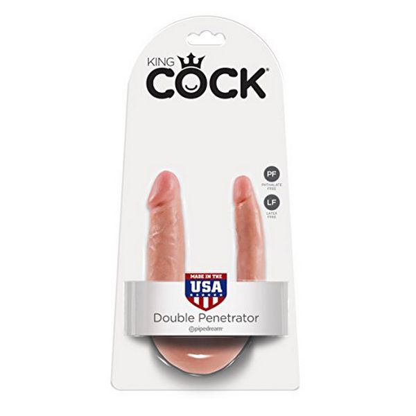 U-formad dildo Double Trouble, hudfärgad, liten King Cock 12538