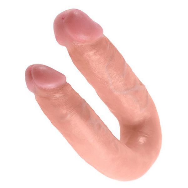 U-formad dildo Double Trouble, hudfärgad, mellanstor King Cock 12541
