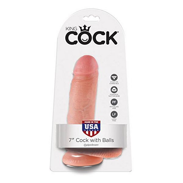 Dildo Cock, 7 tum, med pung, hudfärgad King Cock 12517