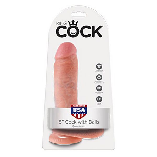 Dildo Cock, 8 tum, med pung, hudfärgad King Cock 12520