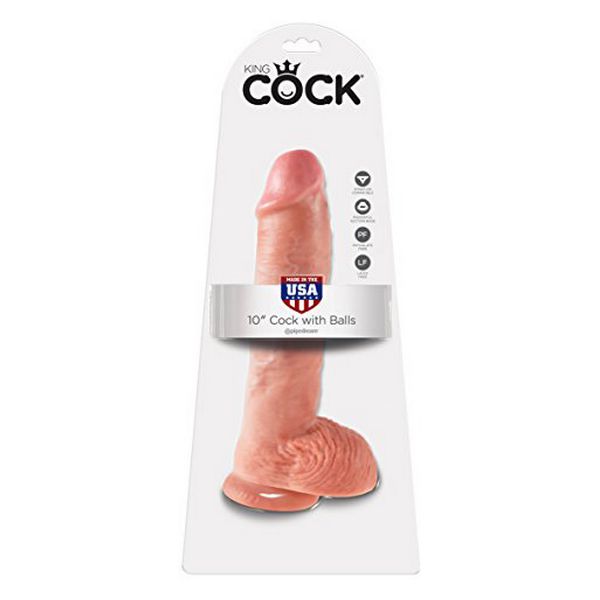 Dildo Cock, 10 tum, med pung, hudfärgad King Cock 12526